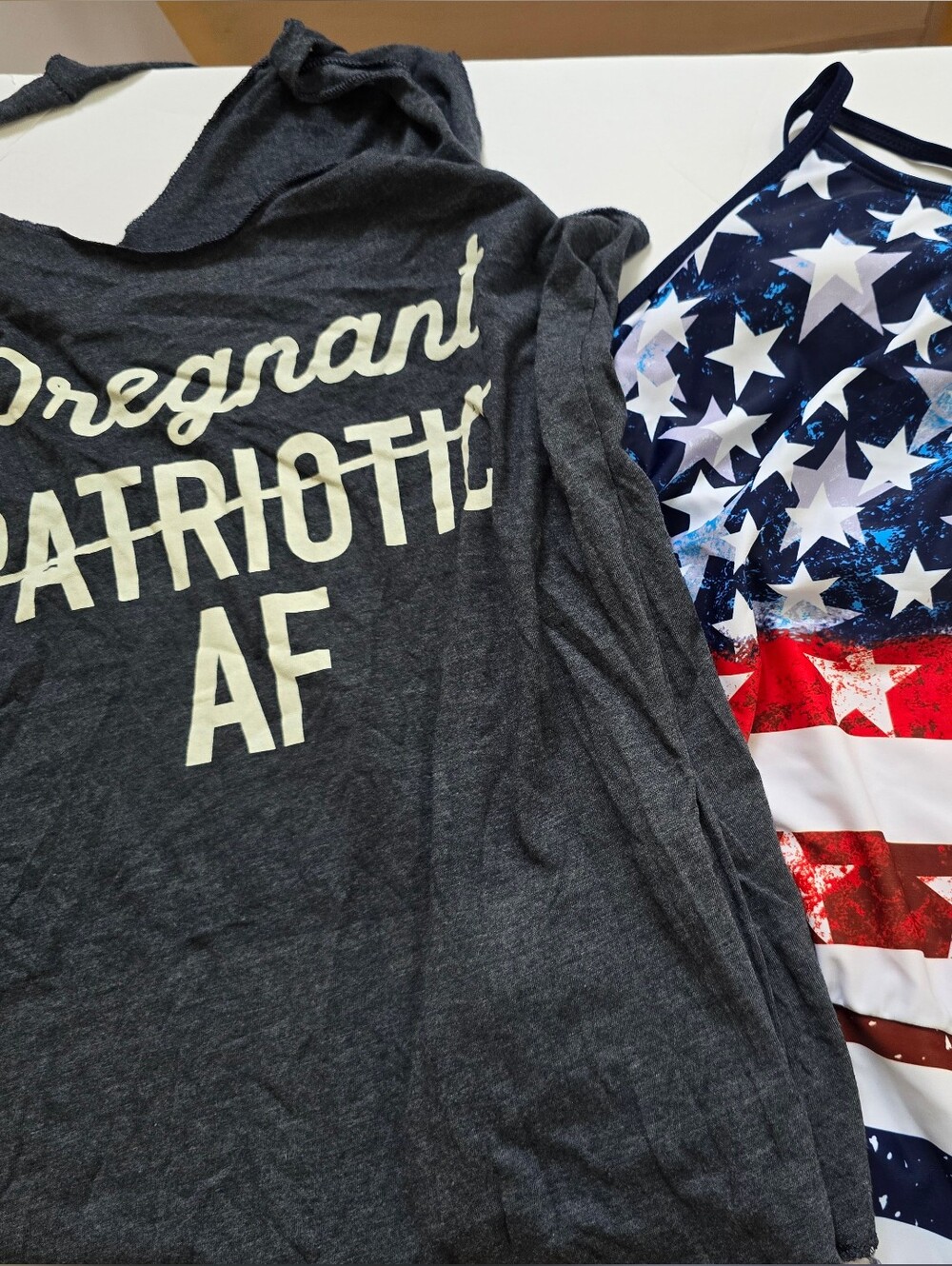Pregnant Patriotic AF Gray Maternity Tank Top American Flag Swim Tankini